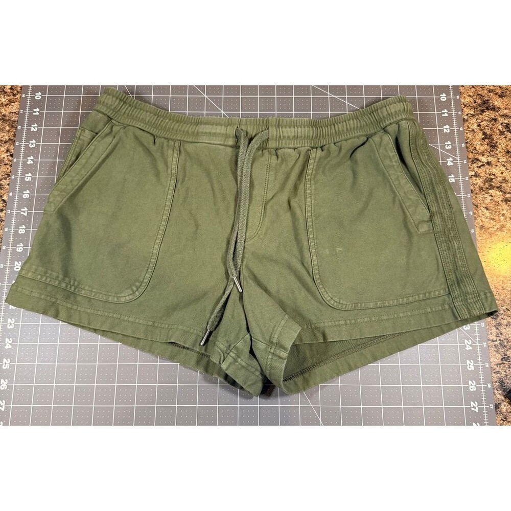 Athleta Womens XL Olive Green Cotton Pull On Shorts Drawstring Casual Pockets